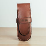 Etuis en cuir marron fabriqué en France pour rasoir de sureté Bivouak