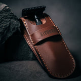 Rasoir de sureté Bivouak et son étui en cuir pour rasage zéro déchet