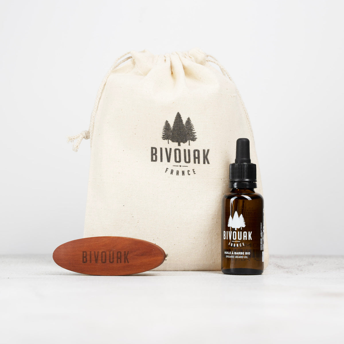 Coffret Barbe Bio Bivouak huile et brosse à barbe